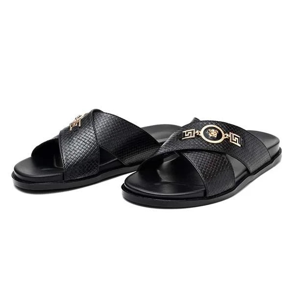 DOUBLE STRAP BLACK SLIPPERS (SR BLK 205)