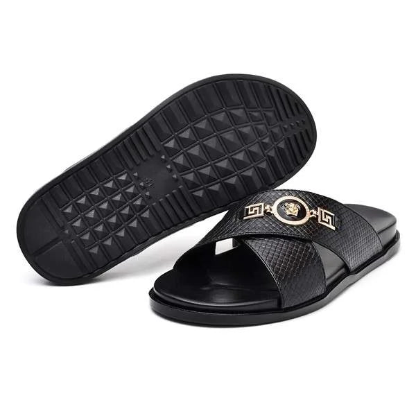 DOUBLE STRAP BLACK SLIPPERS (SR BLK 205)