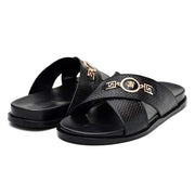 DOUBLE STRAP BLACK SLIPPERS (SR BLK 205)