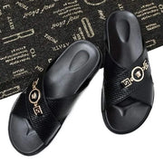 DOUBLE STRAP BLACK SLIPPERS (SR BLK 205)