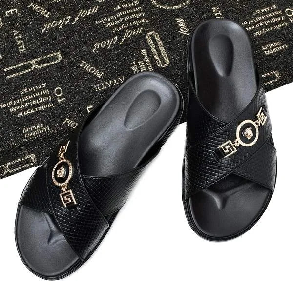 DOUBLE STRAP BLACK SLIPPERS (SR BLK 205)